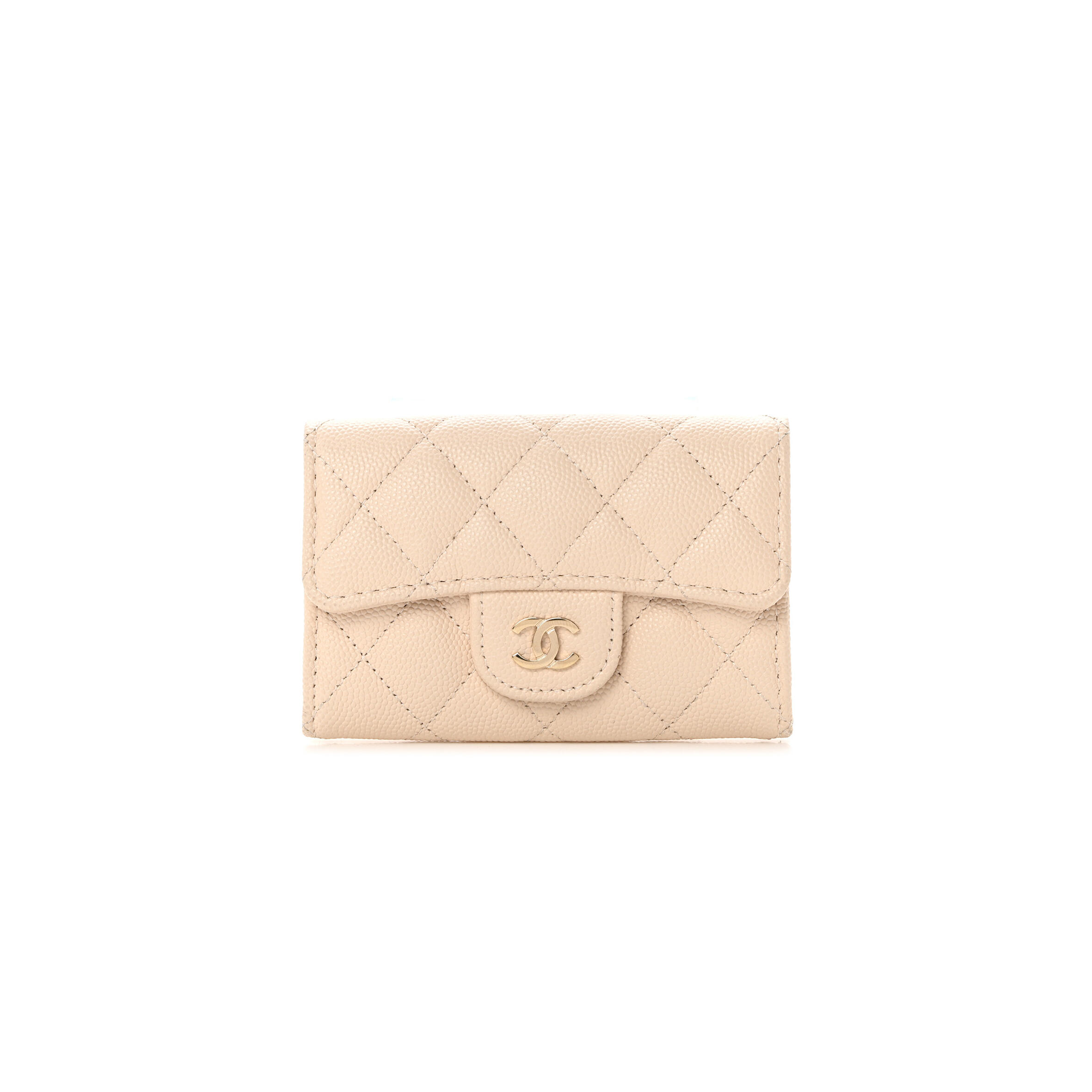 Ch*el caviar quilted flap card holder wallet light beige ap0214 (11.3*7.5*2.5cm)